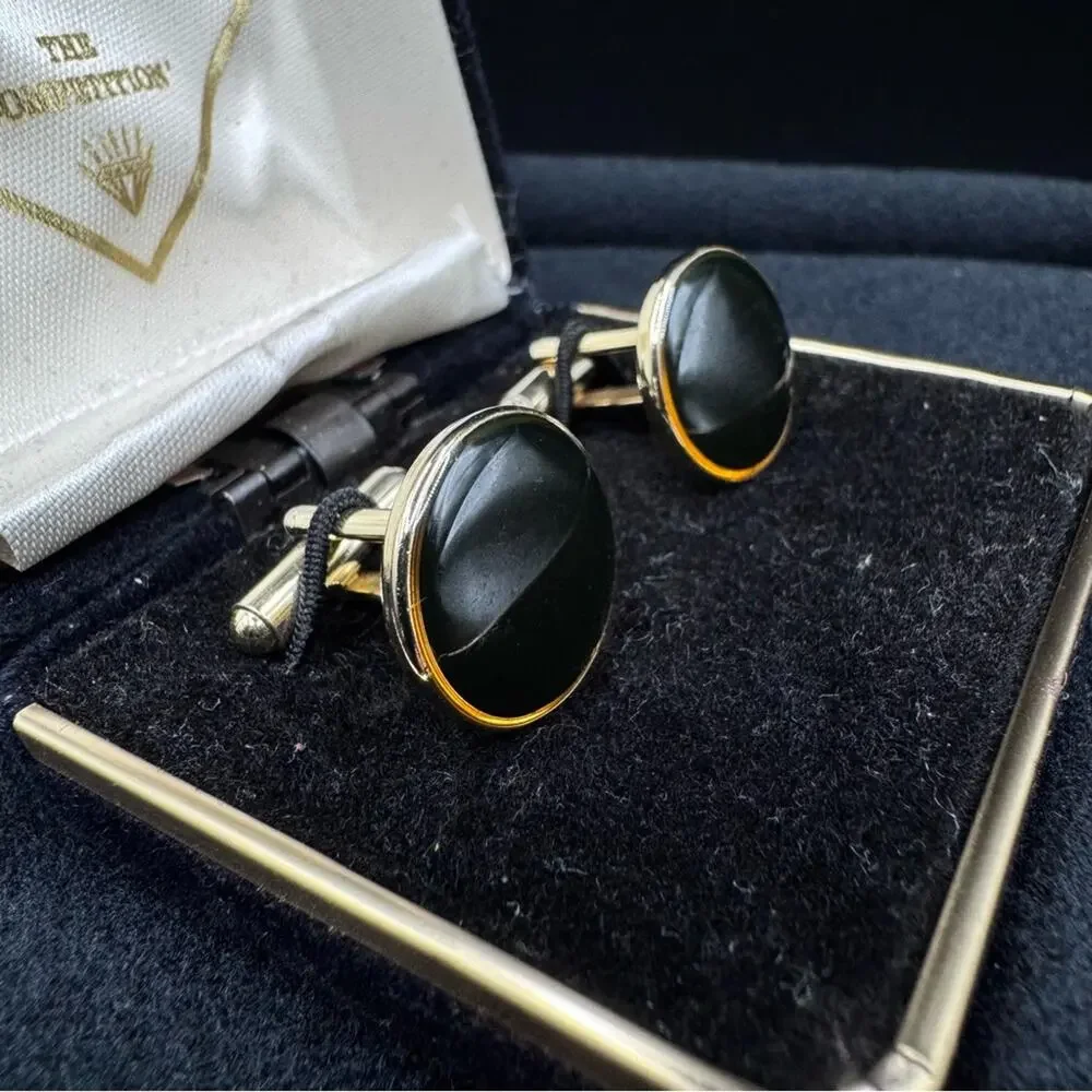 Vtg The Competition Black Onyx Cufflinks in Original Box